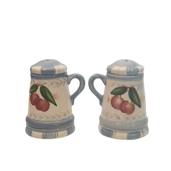 Country Blue Cherry with Handles Vintage Salt and Pepper Shakers - Picture 3 of 6